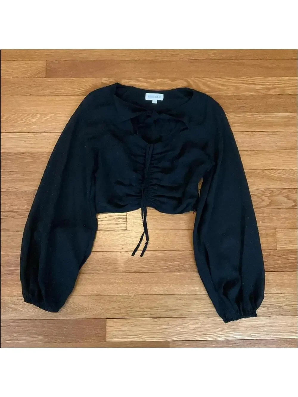 Whiteroom + Cactus black boho cropped shirt w sheer long sleeves NWOT S